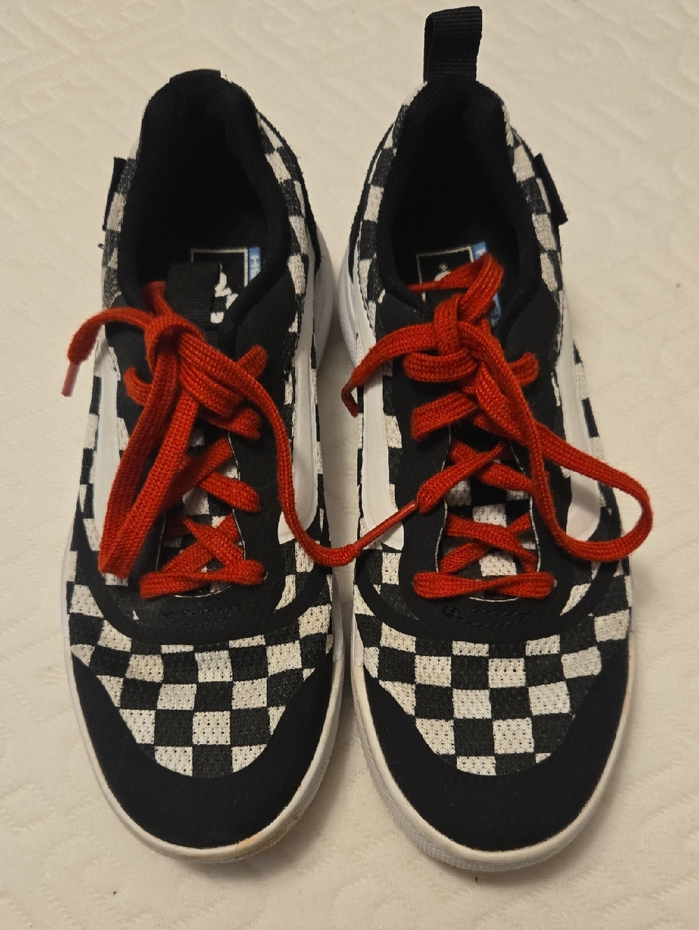 Vans Kids Checkerboard Sneakers with Red Laces